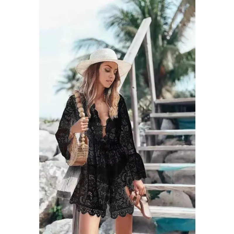 V-Neck Lace Beach Cover-Up