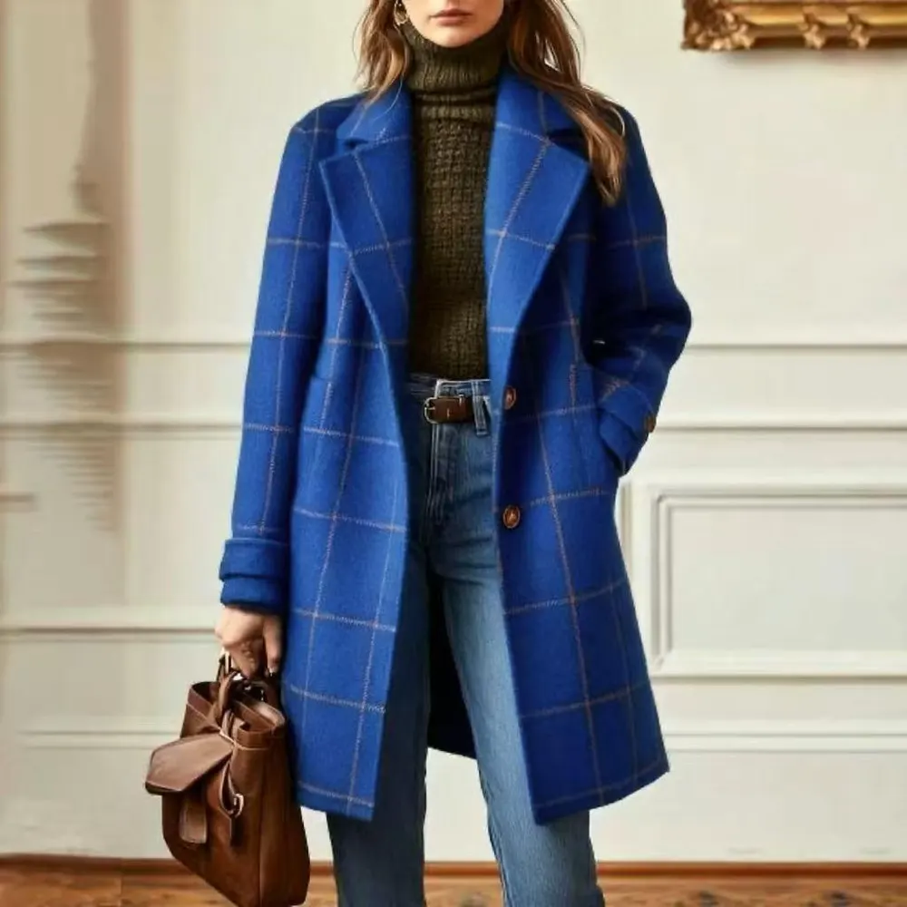 Plaid Mid-Length Woolen Coat