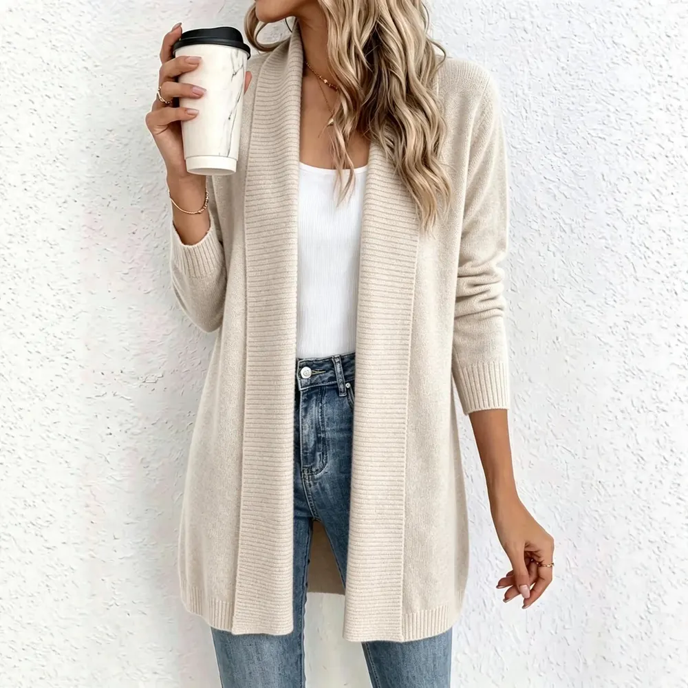 Shawl Collar Longline Knit Cardigan