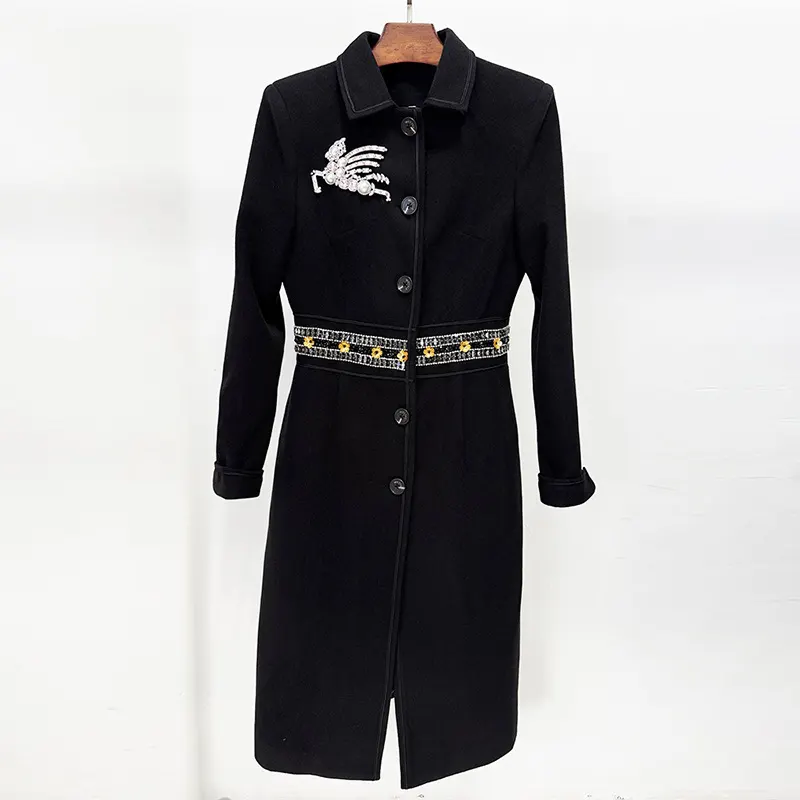 Crystal Pegasus Brooch Wool Coat