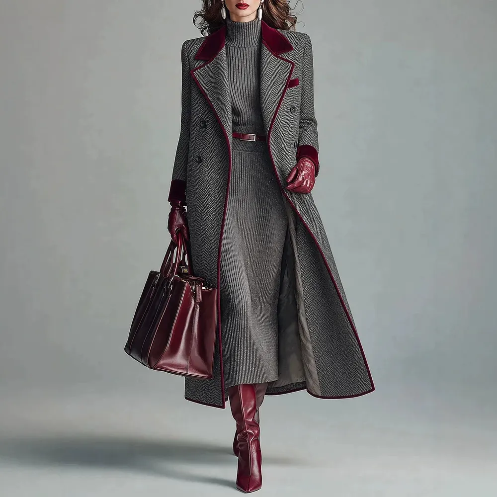 Herringbone Wool Long Coat