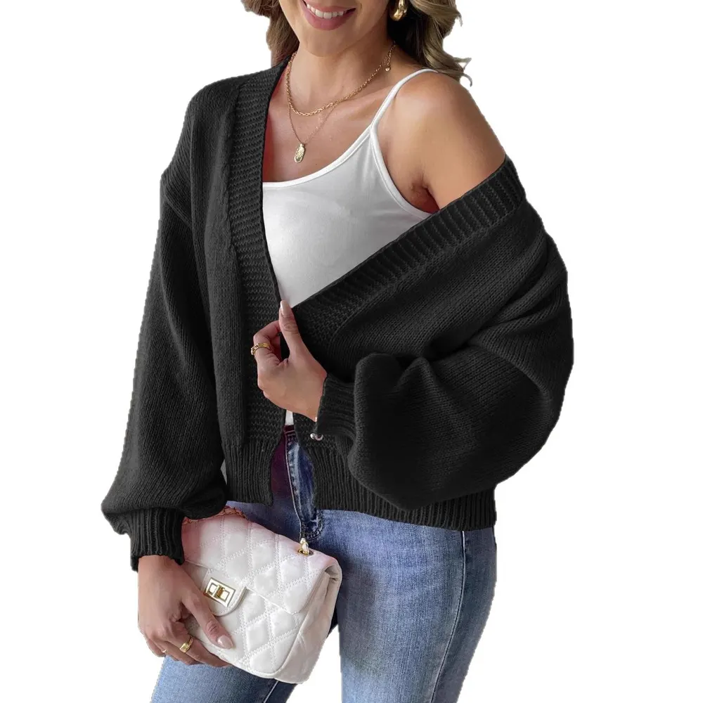 Lantern Sleeve Short Knit Cardigan