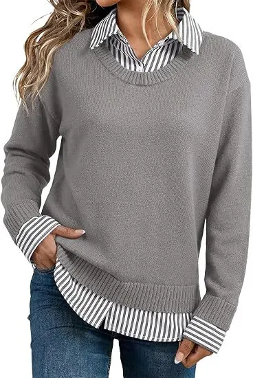 Striped Patchwork Loose Knit Pullover