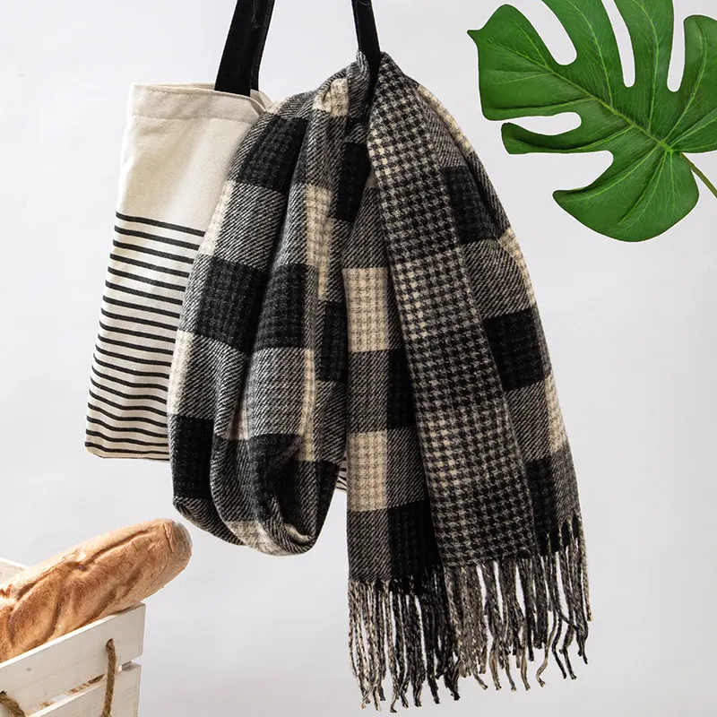 Double-Sided Plaid Faux Cashmere Scarf