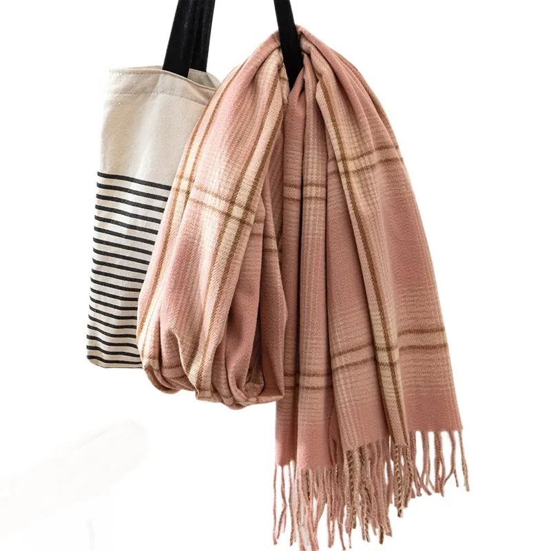 Long Faux Cashmere Plaid Scarf