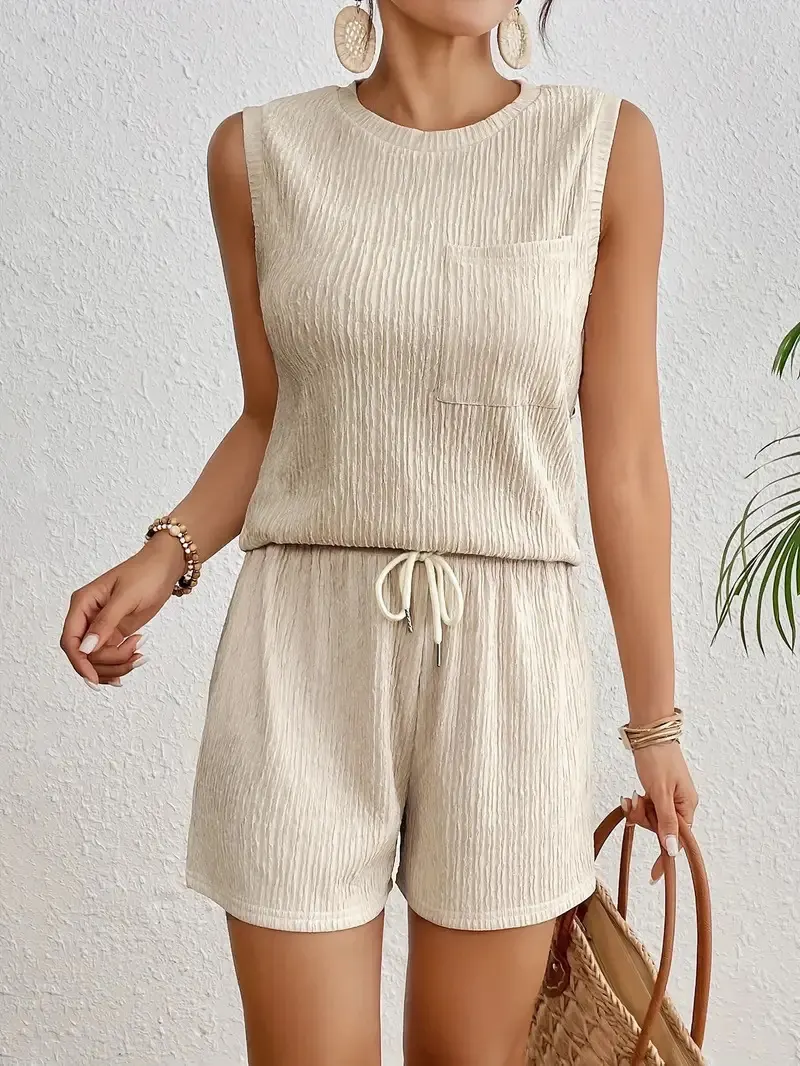 Solid Color Vest and Shorts Set