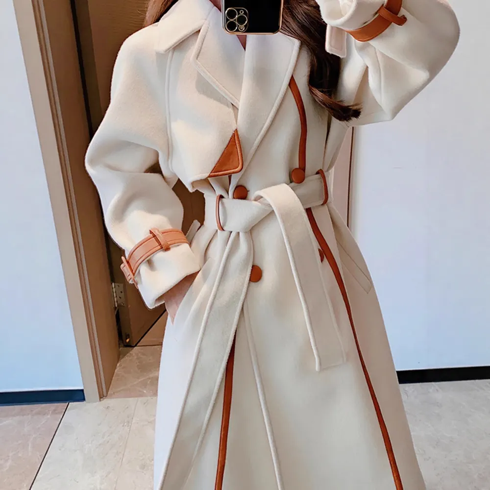Mid-Length Wool Coat with Large Lapel