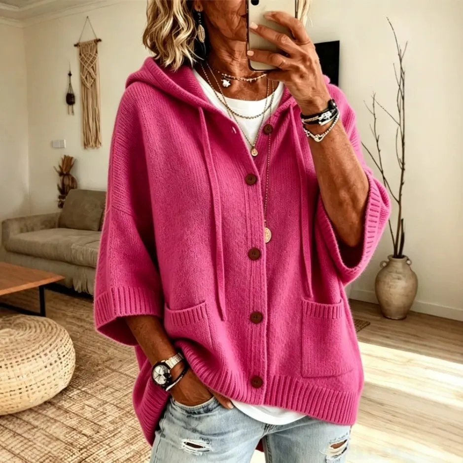 Loose-Fit Hooded Knit Cardigan