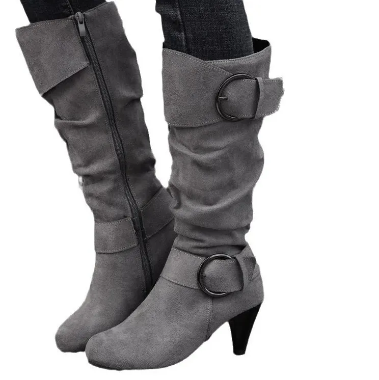 Pointed Toe Knee-High Zip Boots