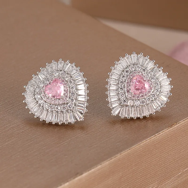 Blush Heart Crystal Halo Stud Earrings