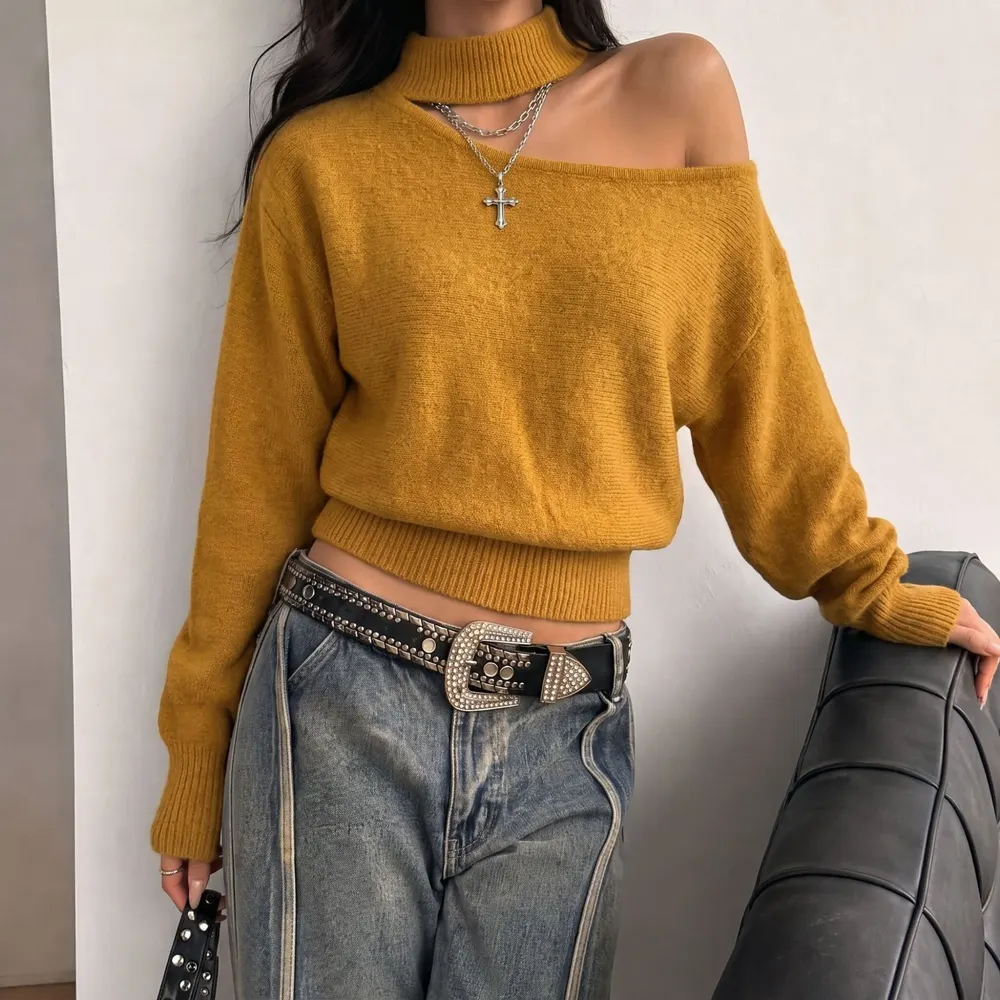 Off-Shoulder Rabbit Fur Knit Sweater