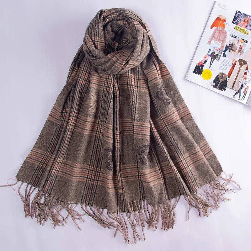 Plaid Floral Yarn-Dyed Long Scarf
