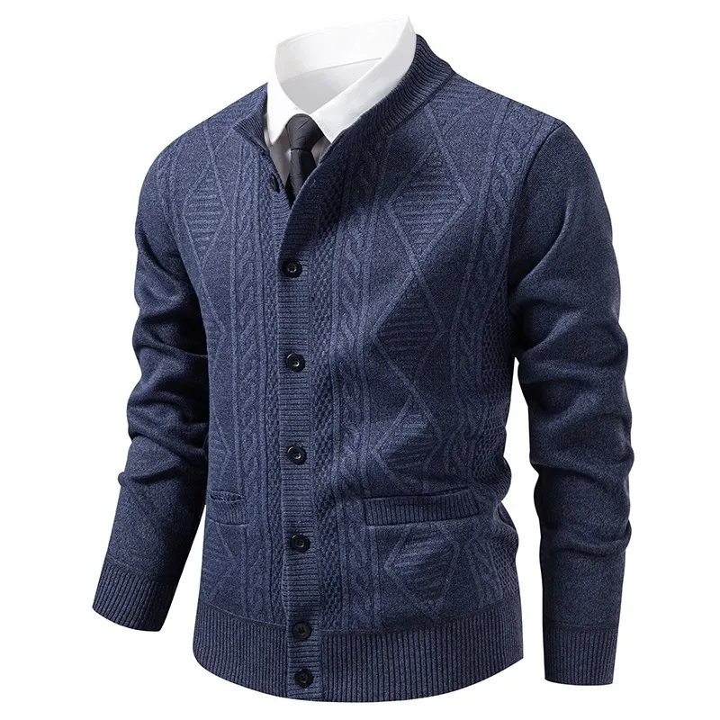 Men's Jacquard Knit Fleece Cardigan