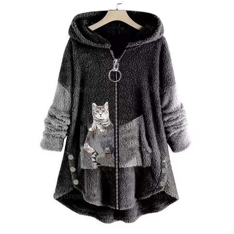 Zip-Front Mid-Length Sweatshirt Coat