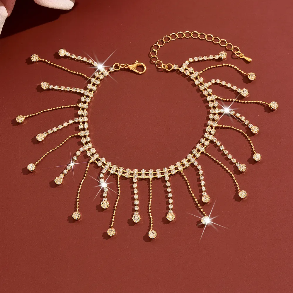 Bohemian Rhinestone Tassel Anklet