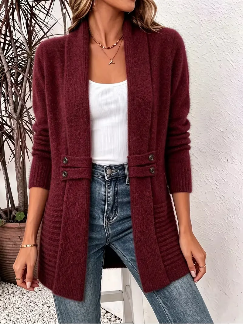 Relaxed Double-Breasted Mid-Length Cardigan