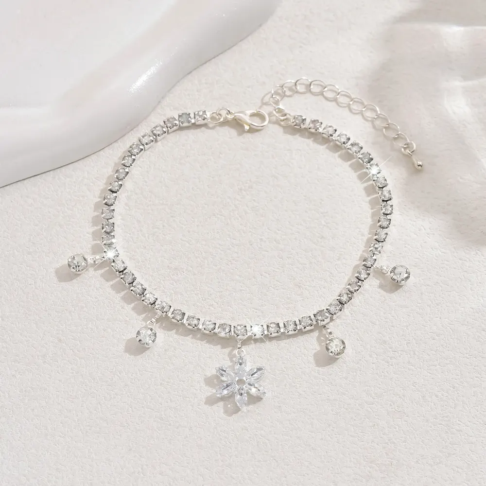 Crystal Zircon Flower Pendant Anklet
