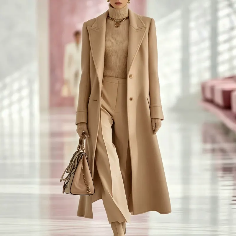Longline Suit-Collar Wool Coat