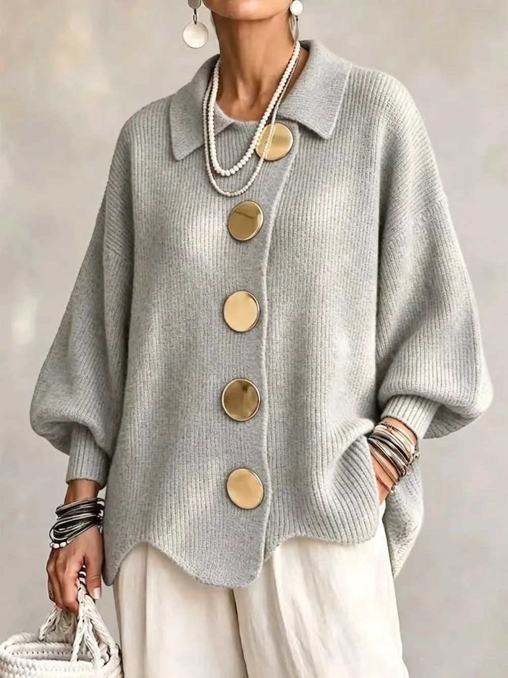 Solid Button-Down Knit Cardigan