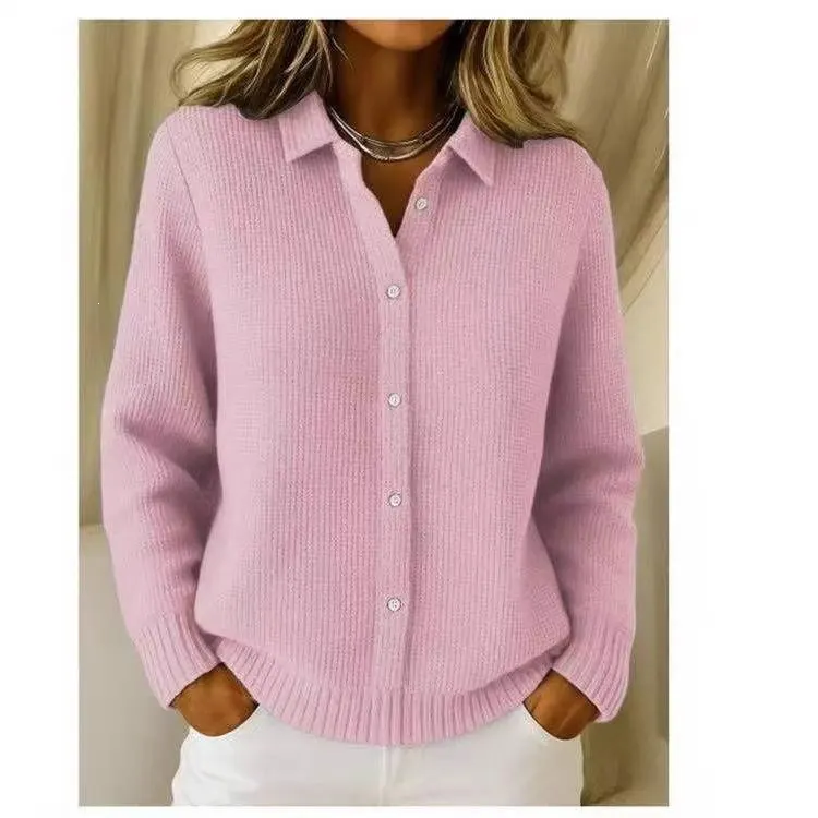 Turn-Down Collar Knit Cardigan