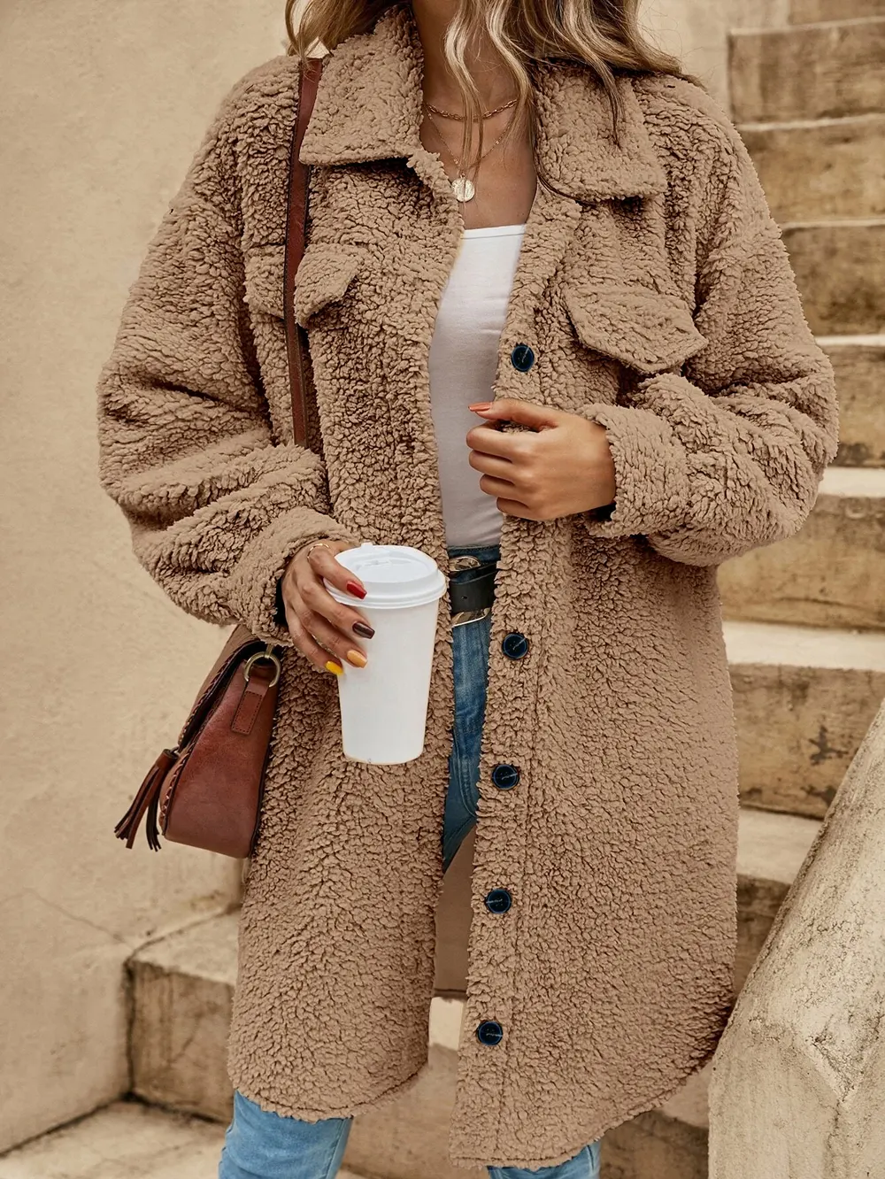 Open-Front Plush Longline Coat