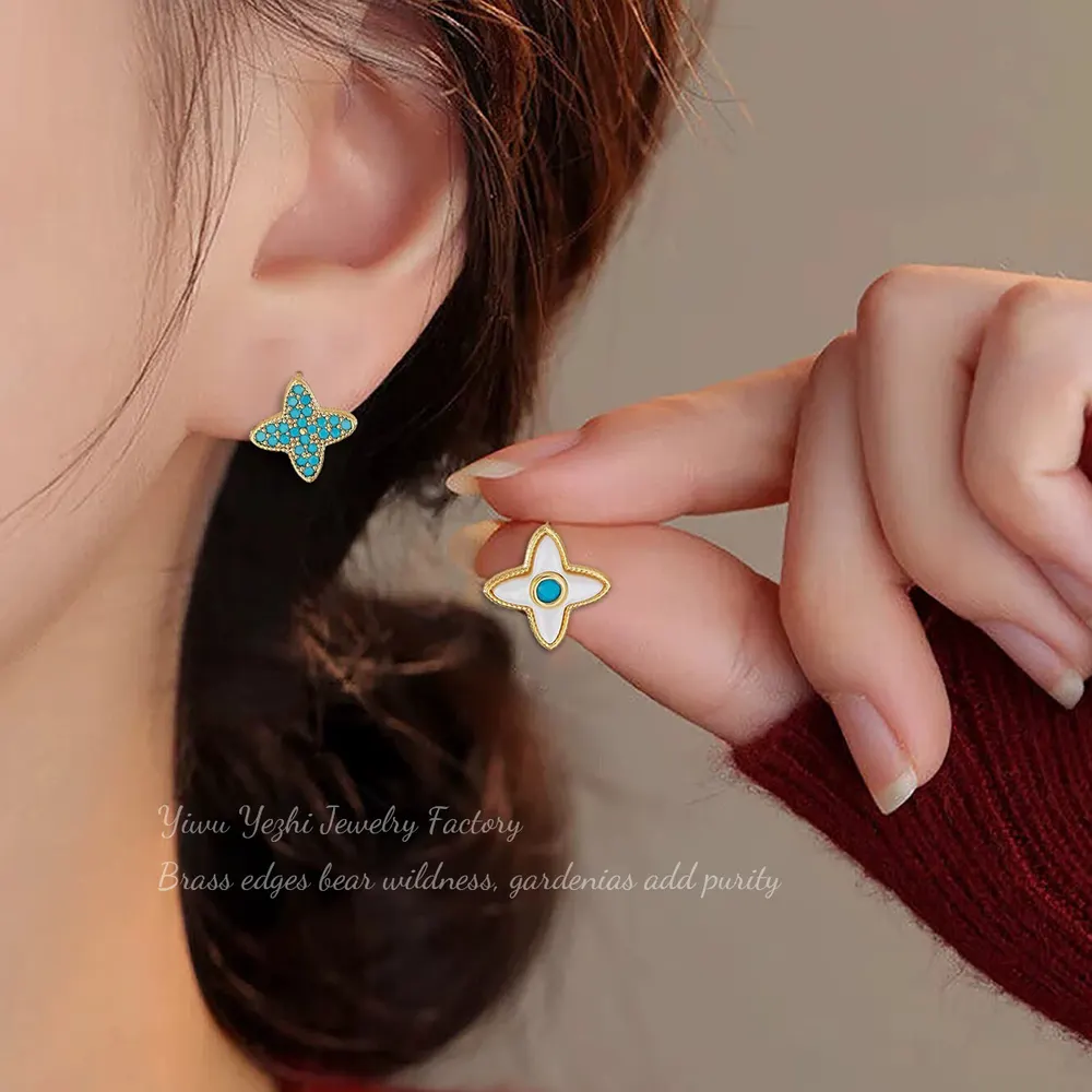 Mother-of-Pearl Clover and Turquoise Earrings