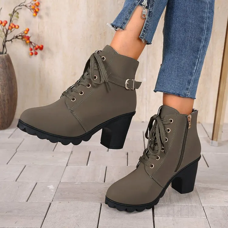 Lace-Up High Heel Boots