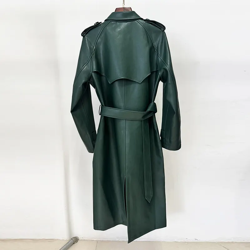 Belted Faux Leather Trench Coat