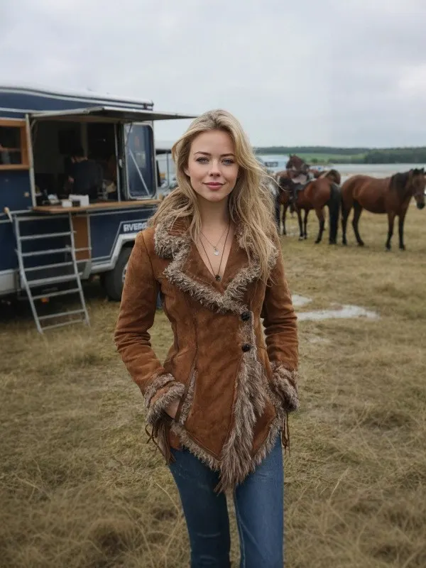 Retro Suede Coat with Fur Collar
