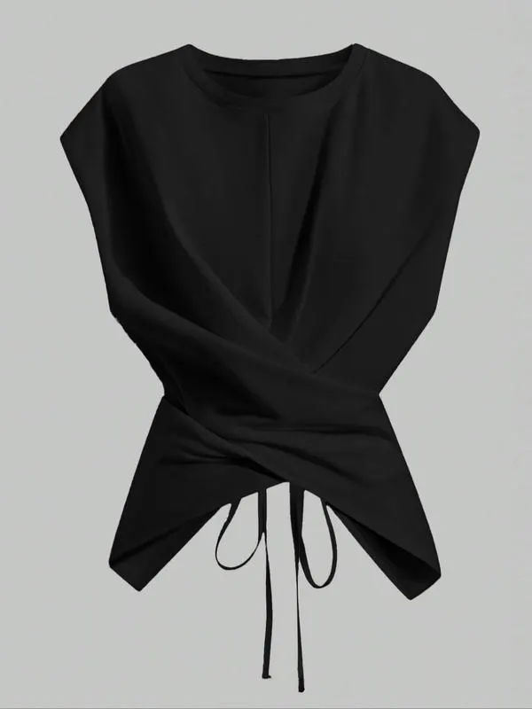 Cross-Tie Hem Slim Short-Sleeve Top