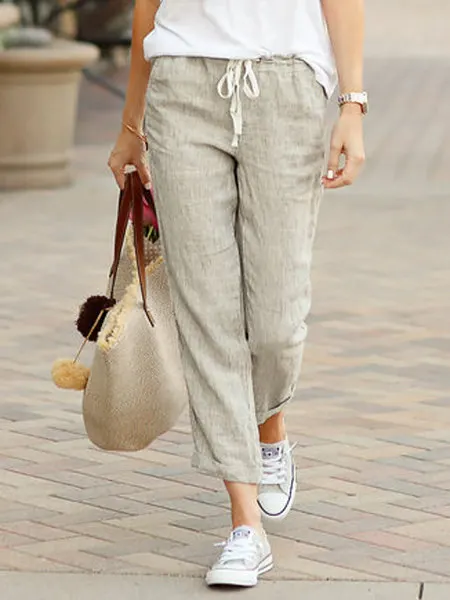 Relaxed Cotton-Linen Drawstring Trousers