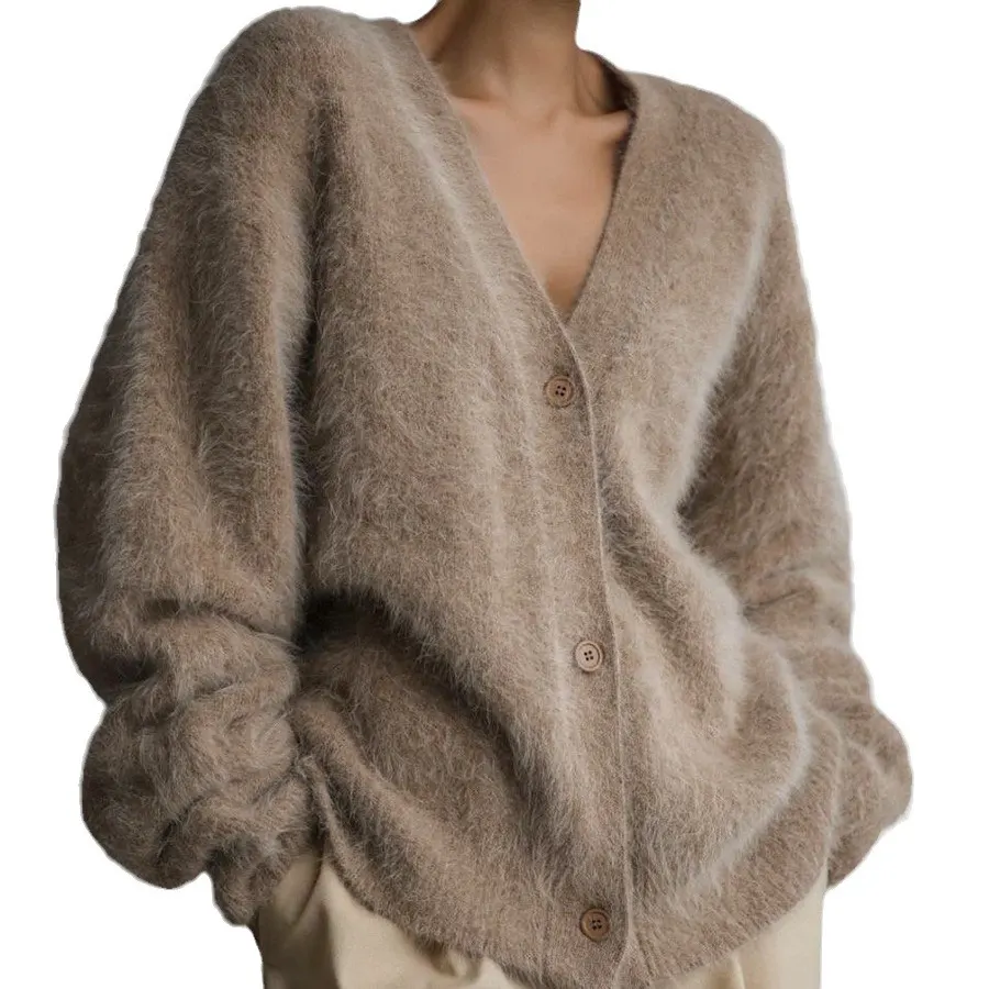 Mink Velvet V-Neck Knit Cardigan