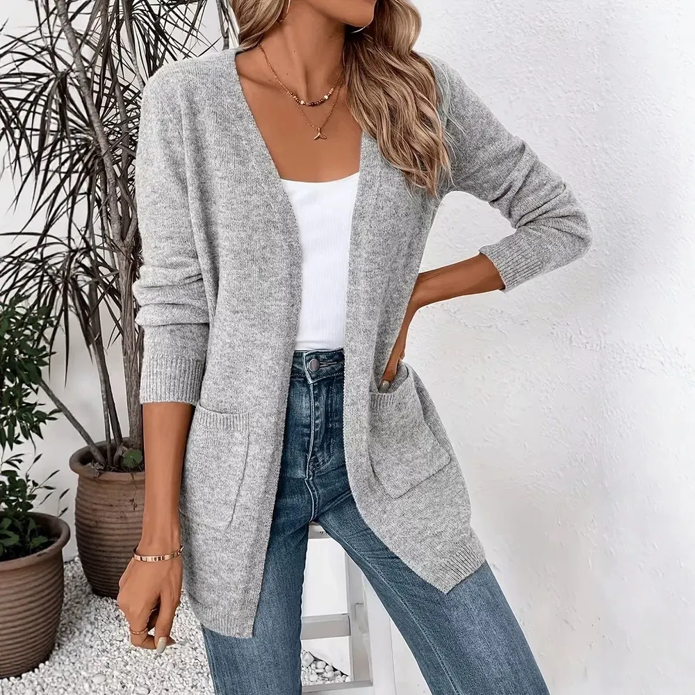Loose Mid-Length Pocket Knit Cardigan
