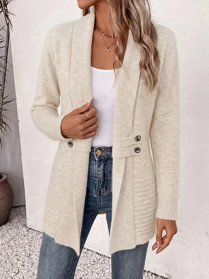 Double-Breasted Mid-Length Cardigan