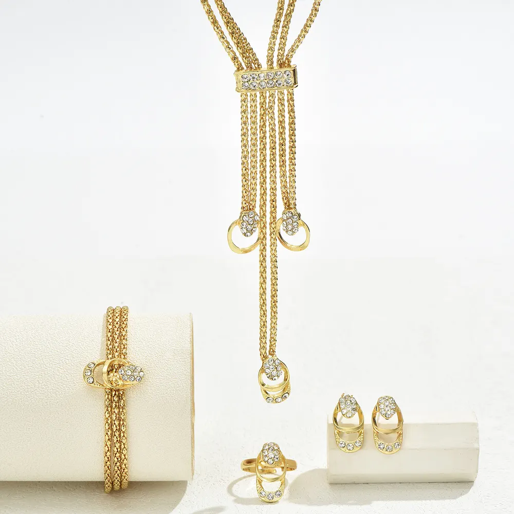 Diamond-Design Necklace, Earrings and Ring Set