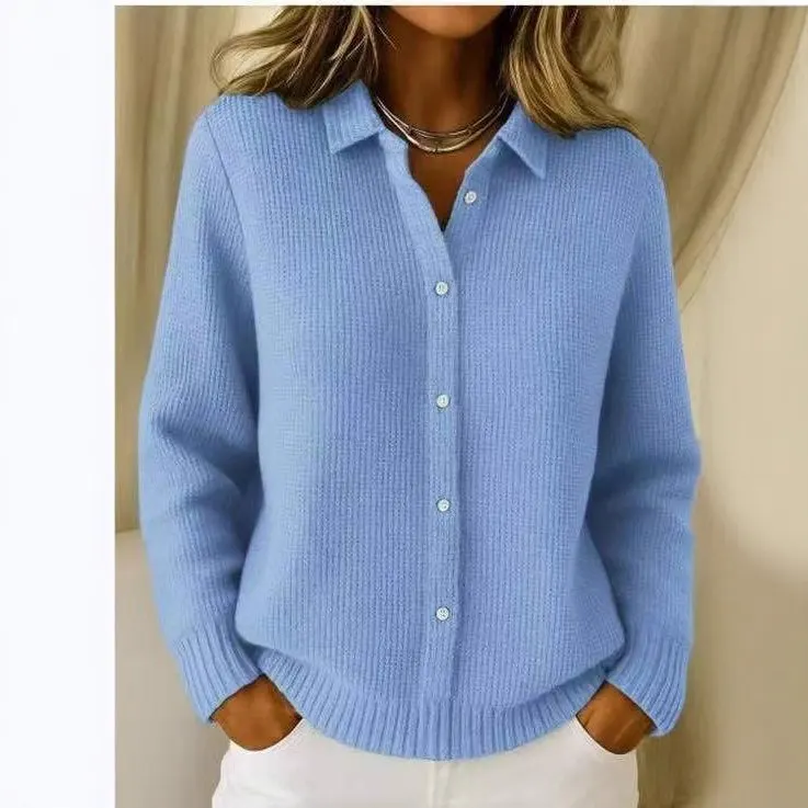 Lapel Button-Front Knit Cardigan