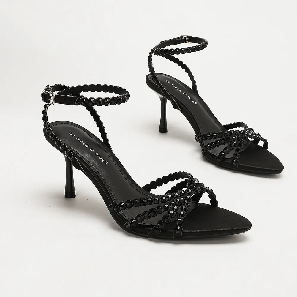 Pointed Toe Rhinestone Stiletto Sandals