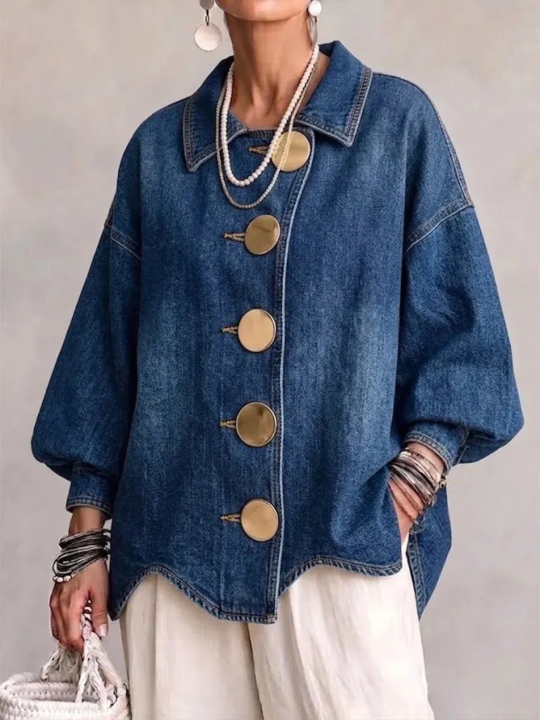 Loose-Fit Collared Denim Jacket