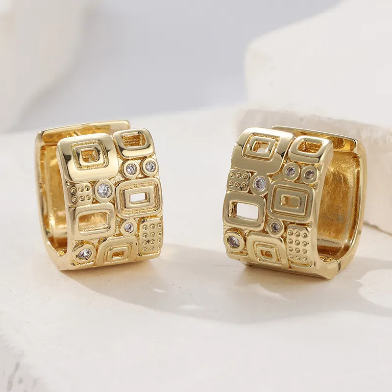 Gold Tone Geometric Crystal Hoop Earrings