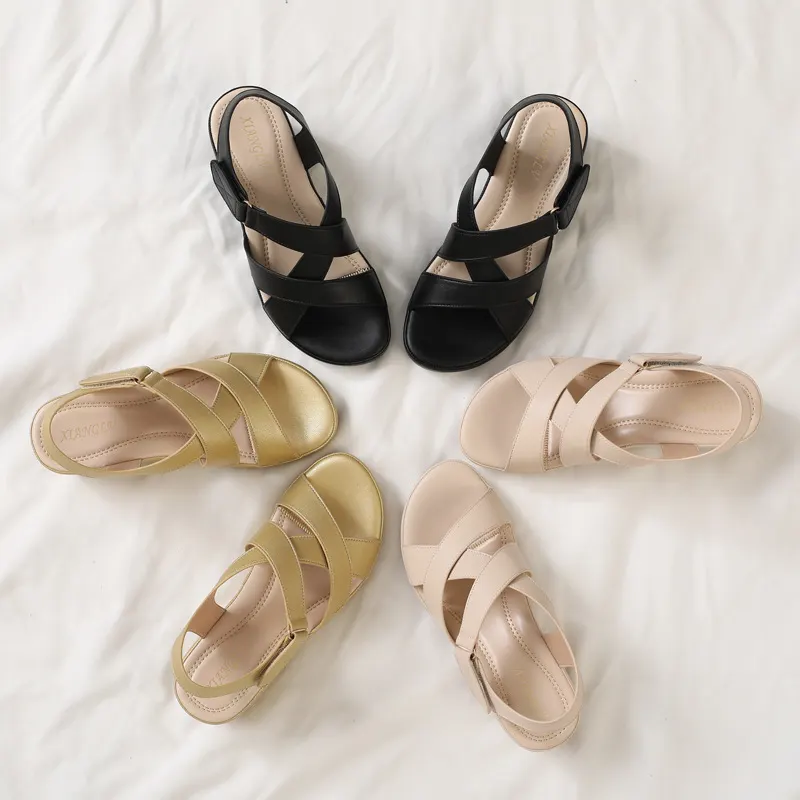 Cross-Strap Open Toe Wedge Sandal