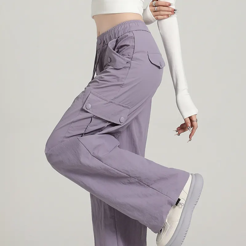Wide-Leg Ice Silk Cargo Pants