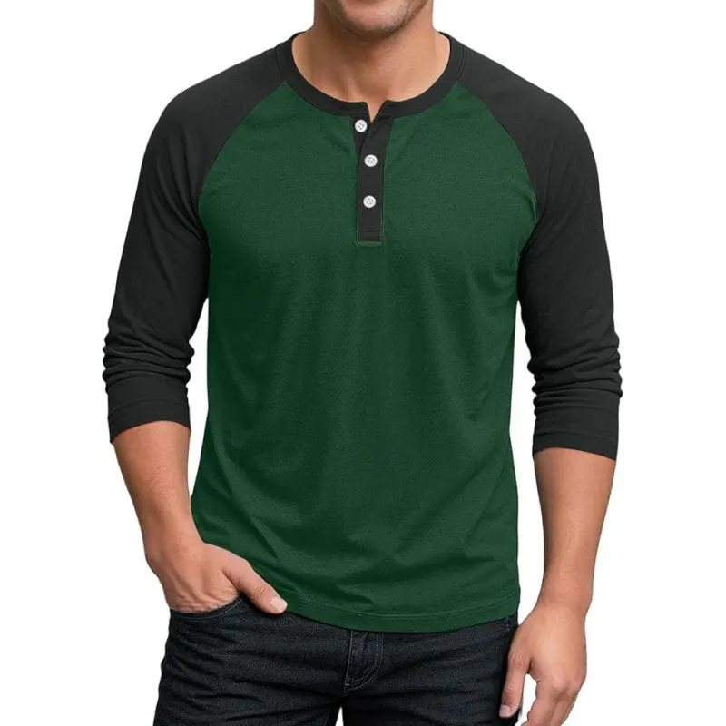 Three-Button 3D Print Three-Quarter Sleeve Tee