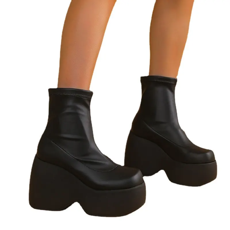 Chunky Wedge Leather Boot