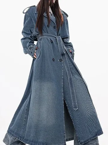Belted Long Denim Trench Coat