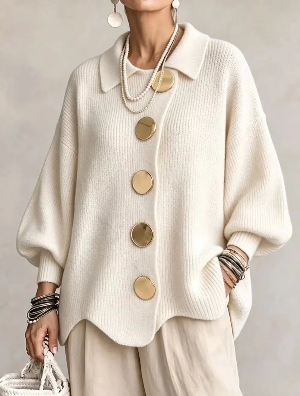 Buttoned Lapel Knit Jacket