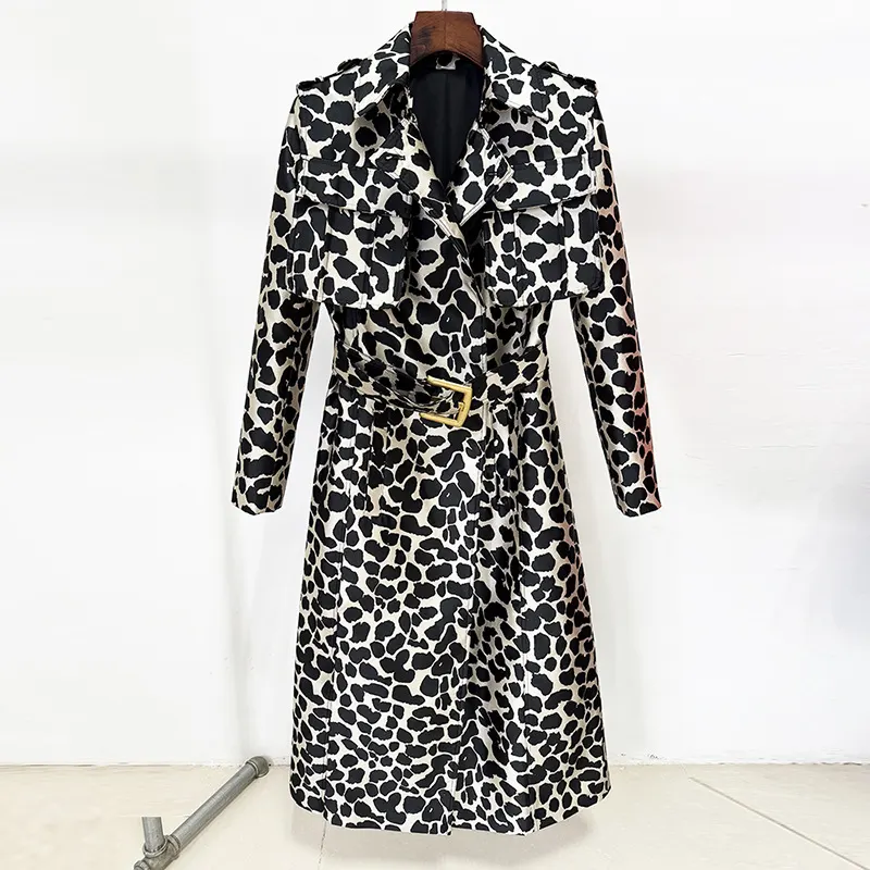 Leopard Jacquard Belted Trench Coat