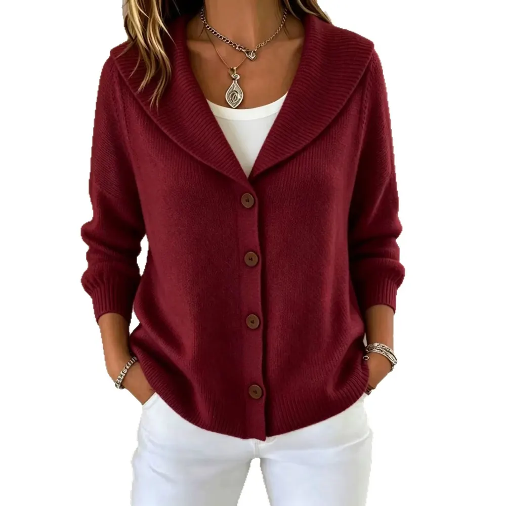 Button-Front Knitted Lapel Sweater