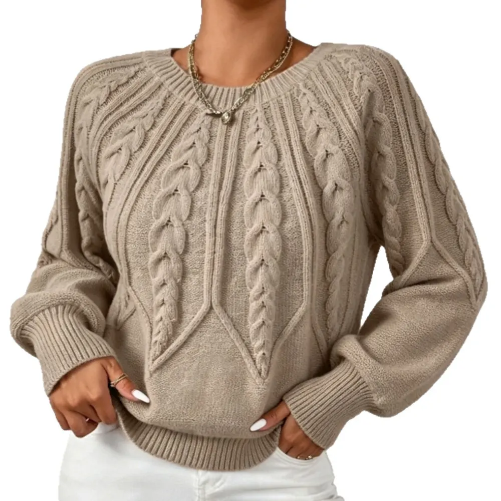 Crewneck Twist-Knit Pullover Sweater