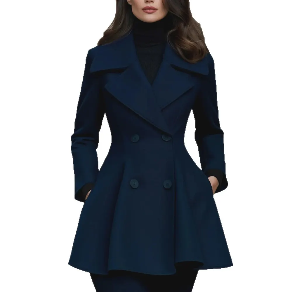 Solid Color Double-Breasted Lapel Coat