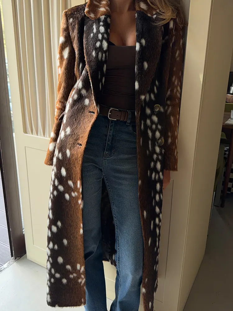 Fawn Spotted Faux Fur Maxi Coat